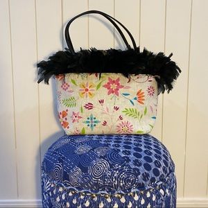 Purse - printed flowers and feathers
